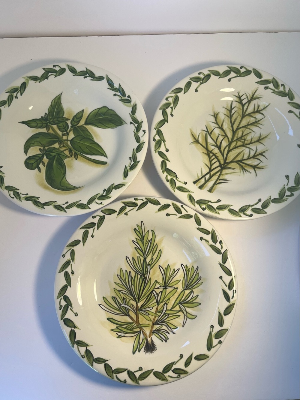 Vintage Tabletops Unlimited Botanical Herbs 3 Salad Plates Rosemary Basil Dill